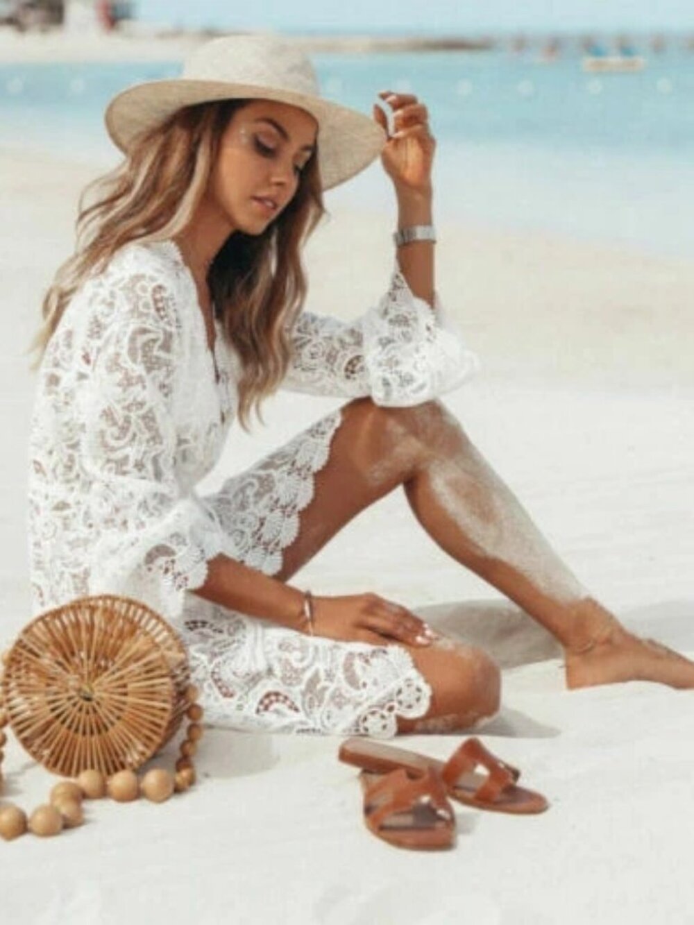 Lace Bathing Suit Cover Up Boho Beach Women Maxi Bikini Sundress Dress Summer